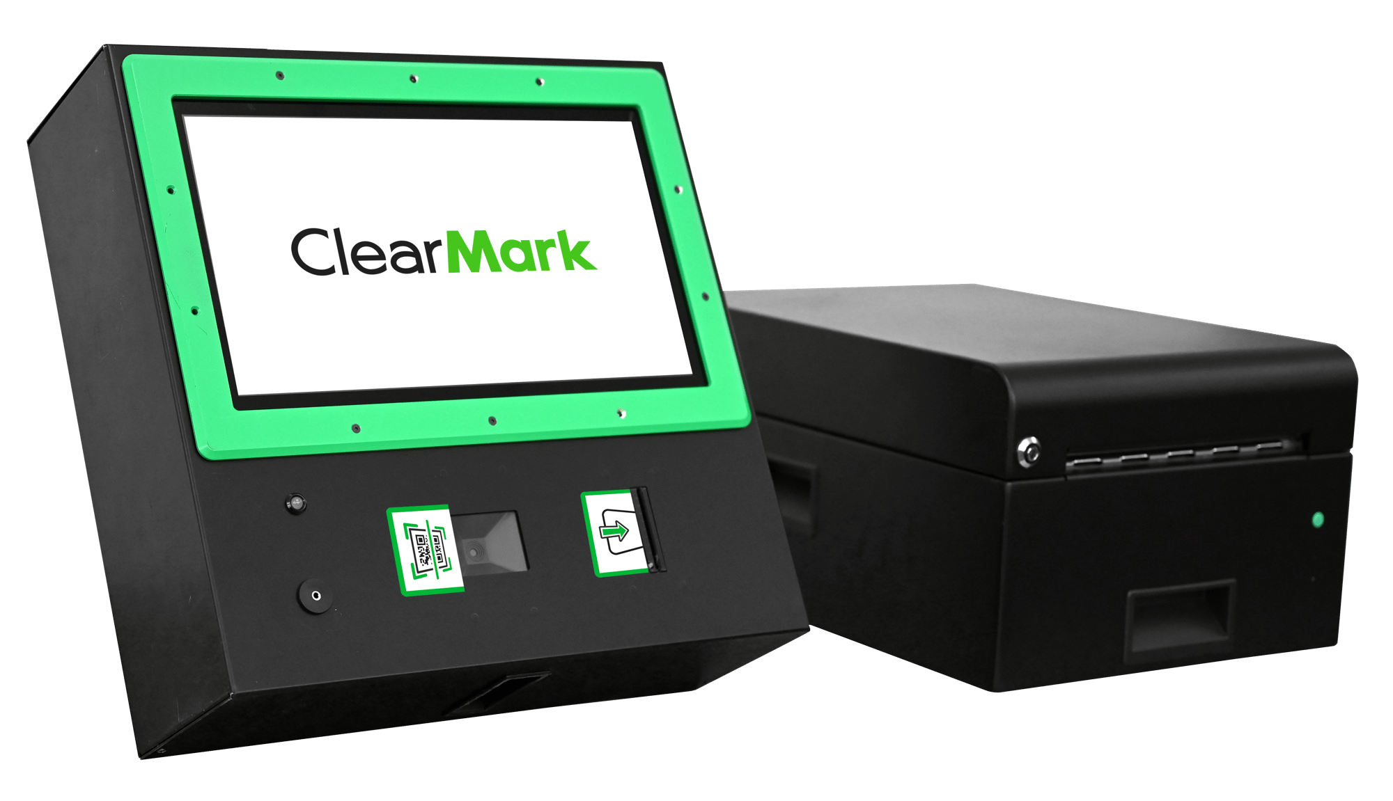 An image that shows ClearMark, Clear Ballot's accessible ballot marking device, to the left of a thermal ballot printer. 